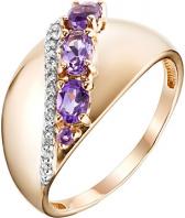 Золотое кольцо Ювелирные Традиции K122-4279Am с аметистами, фианитами