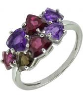 Серебряное кольцо Ювелирные Традиции K620-1363M1 с аметистами, родолитами, раухтопазом