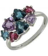 Серебряное кольцо Ювелирные Традиции K620-1363M2 с топазами, родолитами, аметистами