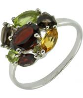 Серебряное кольцо Ювелирные Традиции K620-1365M6 с гранатами, раухтопазами, хризолитами, цитрином