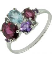 Серебряное кольцо Ювелирные Традиции K620-1366M6 с топазами, аметистами, родолитами
