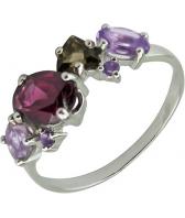 Серебряное кольцо Ювелирные Традиции K620-1368M1 с раухтопазом, родолитом, аметистами