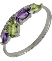 Серебряное кольцо Ювелирные Традиции K620-1371M3 с аметистами, хризолитами, фианитами