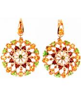 Серебряные серьги круглые Серебро России S-220311Z406040596-53537 с хризолитами, гранатами, цитринами, фианитами