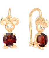 Детские золотые серьги Ювелирные Традиции S122-3084GR с гранатами, фианитами