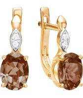 Золотые серьги Ювелирные Традиции S122-3782TR с раухтопазами, фианитами