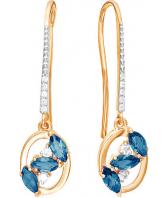 Золотые длинные серьги Ювелирные Традиции S122-3830TL с Лондон топазами, фианитами