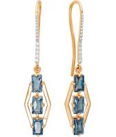Золотые длинные серьги Ювелирные Традиции S122-3833TL с Лондон топазами, фианитами