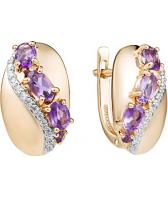 Золотые серьги Ювелирные Традиции S122-4279Am с аметистами, фианитами