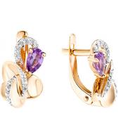 Золотые серьги Ювелирные Традиции S122-4397AM с аметистами, фианитами