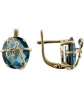 Золотые серьги Ювелирные Традиции S122-726TL с Лондон топазом, фианитами