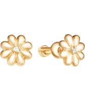 Золотые сережки-пусеты (гвоздики) для девочек Ювелирные Традиции S130-4346 с фианитами