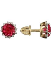 Золотые серьги-пусеты (гвоздики) Ювелирные Традиции S132-3958 с рубеллитом, фианитами