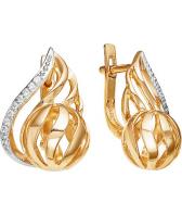 Золотые серьги шарики Ювелирные Традиции S132-4144 с фианитами