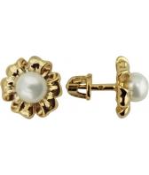 Золотые серьги-пусеты (гвоздики) Ювелирные Традиции S140-4545 с жемчугом