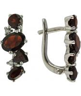Серебряные серьги Ювелирные Традиции S620-1368GR с гранатами, фианитами