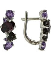 Серебряные серьги Ювелирные Традиции, украшение S620-1368M1 с раухтопазами, родолитами, аметистами