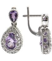 Серебряные серьги Ювелирные Традиции S620-1535Am с аметистами, фианитами
