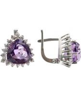 Серебряные серьги Ювелирные Традиции S620-191Am с аметистами, фианитами