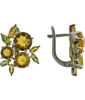 Серебряные серьги Ювелирные Традиции S620-3461M40 с цитринами, искусственными цитринами, хризолитами