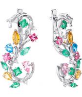 Серебряные серьги Ювелирные Традиции S620-3464M25 с ситаллами, фианитами