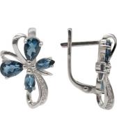 Серебряные серьги Ювелирные Традиции S620-389TL с топазами London Blue, фианитами