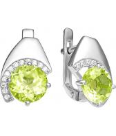 Серебряные серьги Ювелирные Традиции S620-4138HR с хризолитами, фианитами