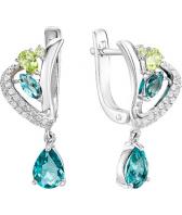 Серебряные серьги Ювелирные Традиции S620-4154M3 с искусственными параибами, хризолитами, фианитами