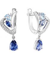 Серебряные серьги Ювелирные Традиции S620-4154M6 с искусственными танзанитами, топазами, фианитами