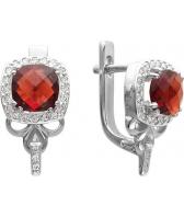Серебряные серьги Ювелирные Традиции S620-825GR с гранатами, фианитами