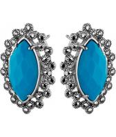 Серебряные серьги Винтаж TJE273 с бирюзой, марказитами Swarovski