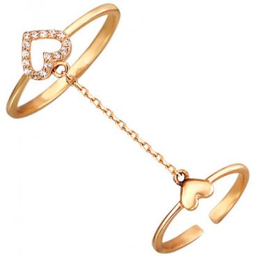 Золотое кольцо на две фаланги Эстет 01K118151 с фианитами 1 Золотое кольцо на две фаланги Эстет 01K118151 с фианитами 1