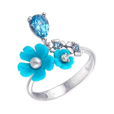 Серебряное кольцо Эстет 01K3511204-1 с фианитами, жемчугом, бирюзой, искусственной шпинелью 1 Серебряное кольцо Эстет 01K3511204-1 с фианитами, жемчугом, бирюзой, искусственной шпинелью 1