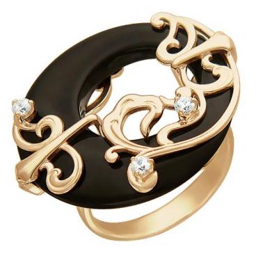 Золотое кольцо Эстет 01K416131-1 с агатом, фианитом 1