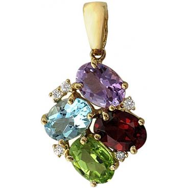 Золотой кулон Эстет 01P335667 c аметистом, топазом, фианитом, хризолитом, цитрином 1