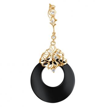 Золотой кулон Эстет 01P4110124-1 c агатом, фианитом 1