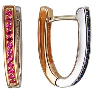 Золотые серьги Эстет 01S268428-1 с корундами, наносапфирами 1