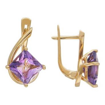 Золотые серьги Эстет 01S315130-3 c аметистом 1 Золотые серьги Эстет 01S315130-3 c аметистом 1
