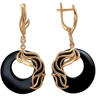 Золотые серьги круглые Эстет 01S4110122-1 с агатами, фианитами 1