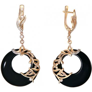 Золотые серьги круглые Эстет 01S4110125-1 с агатами, фианитами 1