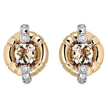 Золотые серьги-пусеты (гвоздики) Эстет 01S669682ZH с бриллиантами, гелиодорами 1