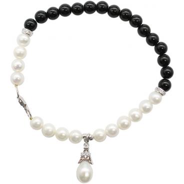 Классический ювелирный браслет из бусин De Fleur 024081AS1D6.5 с фианитами, жемчугом, агатом 1