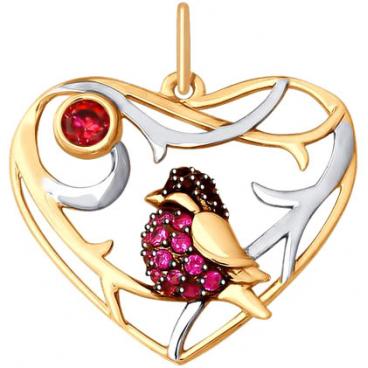 Золотой кулон SOKOLOV 035333_s c фианитом, корундами, черным фианитом 1