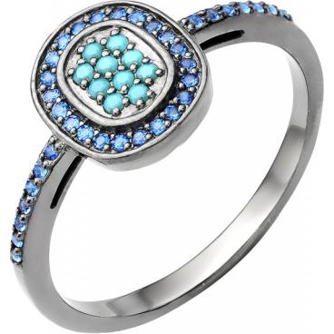 Серебряное кольцо Русское Золото 05012050-04-6 с нанобирюзой, фианитами 1 Серебряное кольцо Русское Золото 05012050-04-6 с нанобирюзой, фианитами 1