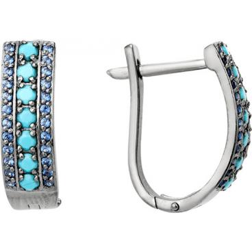 Серебряные серьги Русское Золото 05021446-04-6 с нанобирюзой, фианитами 1 Серебряные серьги Русское Золото 05021446-04-6 с нанобирюзой, фианитами 1