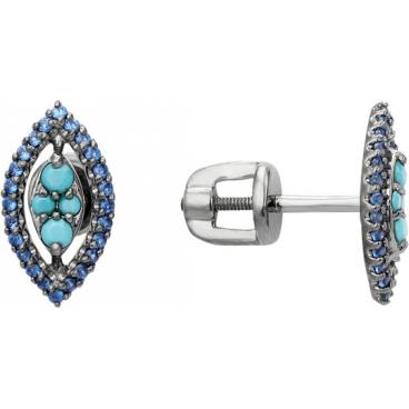 Серебряные серьги Русское Золото 05021487-04-6 с нанобирюзой, фианитами 1 Серебряные серьги Русское Золото 05021487-04-6 с нанобирюзой, фианитами 1