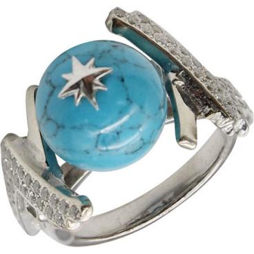 Серебряное кольцо aka.Hooliganka 1008.12_aka с бирюзой, фианитами 1 Серебряное кольцо aka.Hooliganka 1008.12_aka с бирюзой, фианитами 1