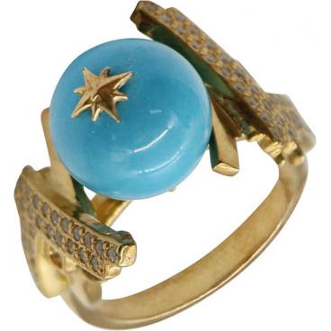 Серебряное кольцо aka.Hooliganka 1008.22_aka с бирюзой, фианитами 1 Серебряное кольцо aka.Hooliganka 1008.22_aka с бирюзой, фианитами 1