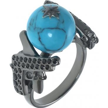 Серебряное кольцо aka.Hooliganka 1008.32_aka с бирюзой, фианитами 1 Серебряное кольцо aka.Hooliganka 1008.32_aka с бирюзой, фианитами 1