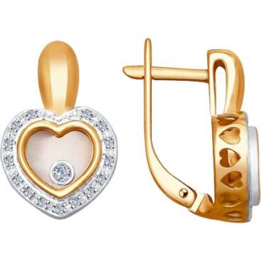 Золотые серьги SOKOLOV 1021168_s с перламутром, ювелирным стеклом, бриллиантами 1 Золотые серьги SOKOLOV 1021168_s с перламутром, ювелирным стеклом, бриллиантами 1